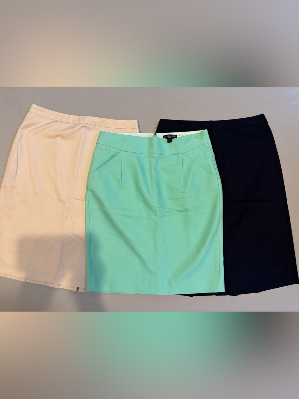 J Crew Pencil Skirt collection.Mint,Beige & Navy. All for 1 great price! Size 6